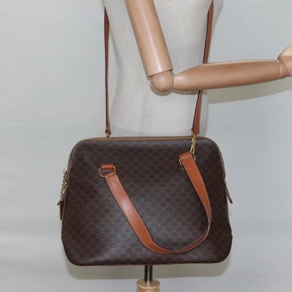 CELINE Macadam Canvas Hand Bag PVC Leather 2way Gold Brown Auth - Picture 1 of 16